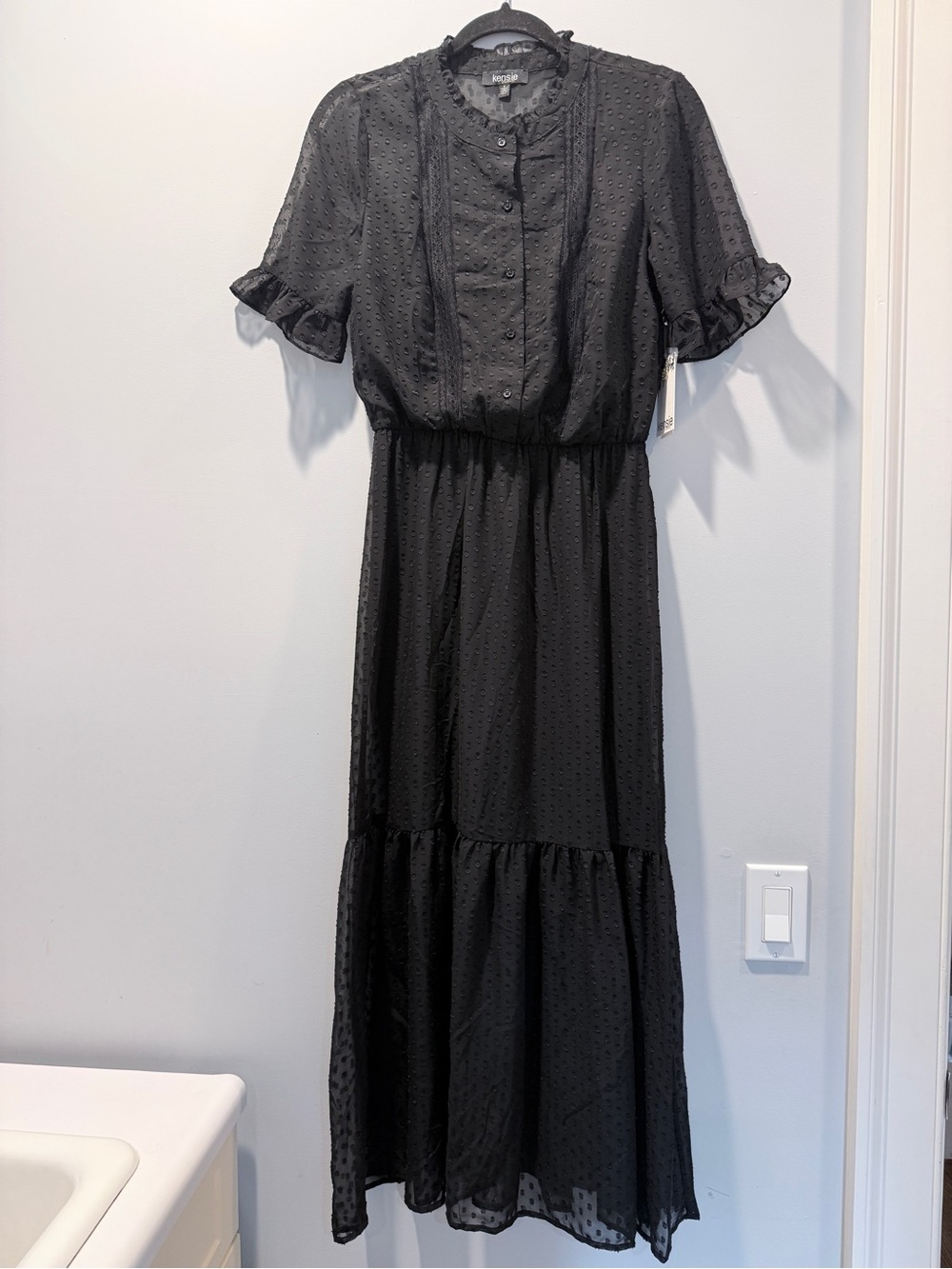 Kensie Black Swiss Dot Maxi Dress